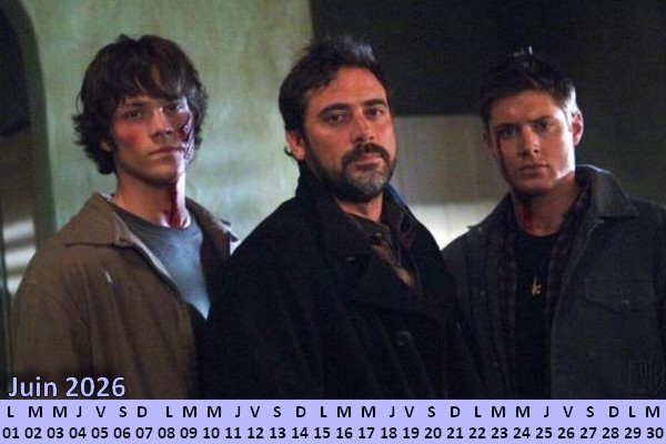 Supernatural - Calendrier du mois de juin 2026 avec la famille Winchester