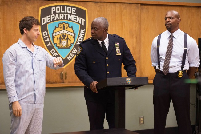 Jake Peralta (Andy Samberg), Ray Holt (Andre Braugher) & Terry Jeffords (Terry Crews)