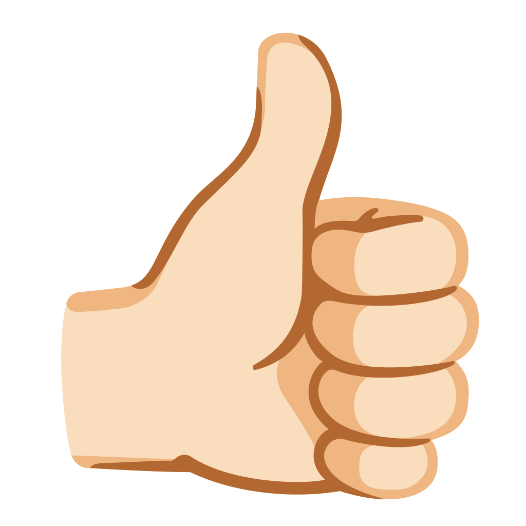 Emoji Pouce vers le Haut GOOGLE Noto Color, cat�gories Personnes & Corps + Mains et parties du corps, sous licence Apache 2.0