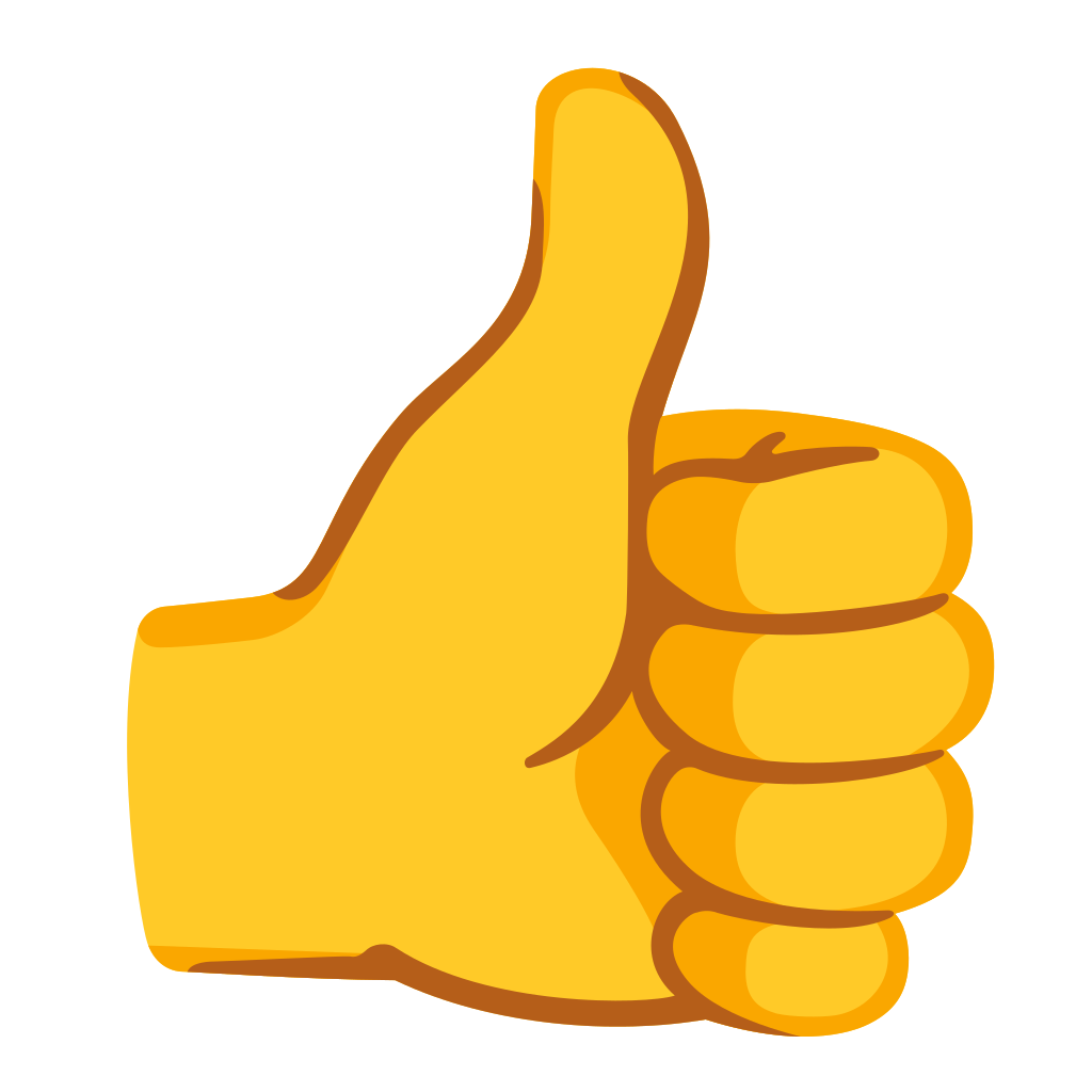 Emoji Pouce vers le Haut GOOGLE Noto Color, cat�gories Personnes & Corps + Mains et parties du corps, sous licence Apache 2.0