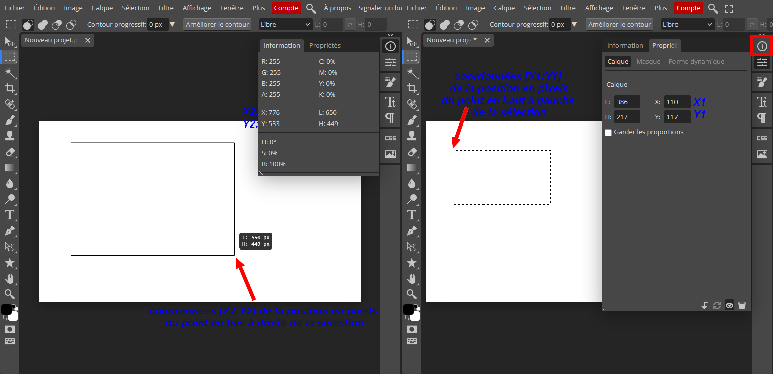 visuel outil param�trage manuel Photopea
