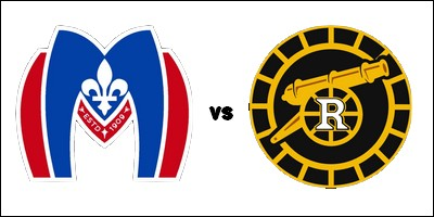 Les logos des Montreal Metros et des Boston Raiders dans la s&eacute;rie