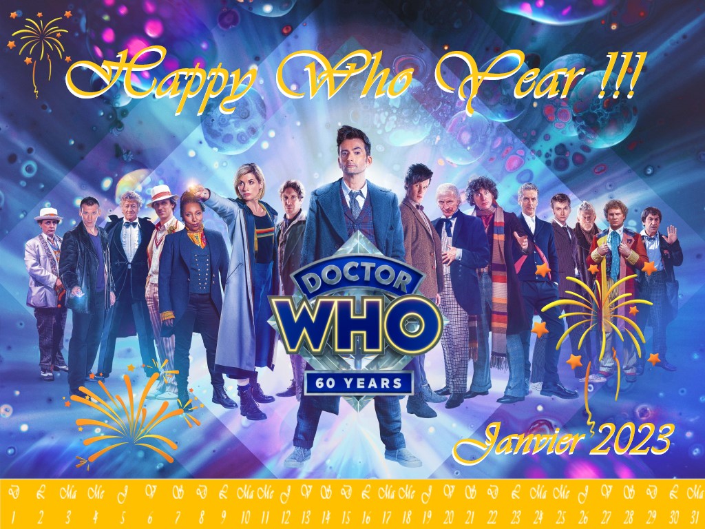 Calendrier du mois de Janvier 2023 : Happy Who Year all doctors