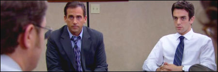 Michael et ses employ&eacute;s discutent, the office